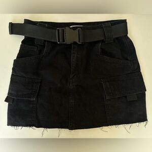 Black TopShop denim cargo skirt with detachable nylon belt